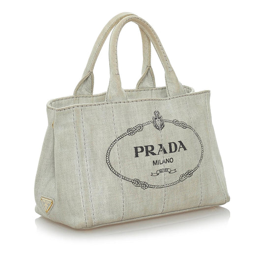 Prada Canapa Logo Denim Satchel 32767