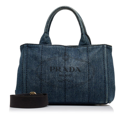 Prada Canapa Logo Denim Satchel wkkQcB