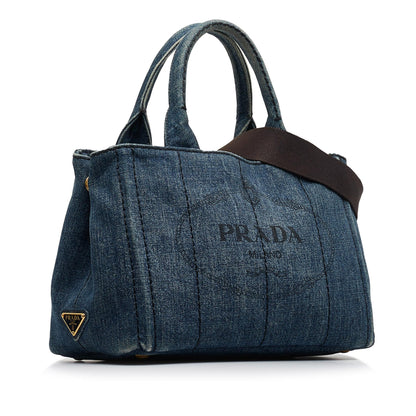 Prada Canapa Logo Denim Satchel wkkQcB