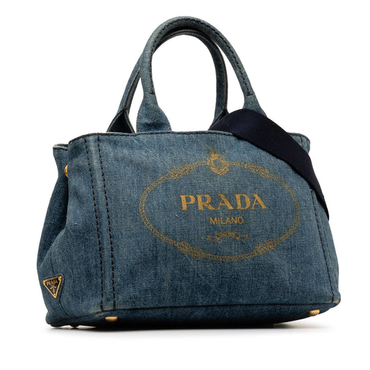 Prada Canapa Logo Denim Satchel ozrUBR