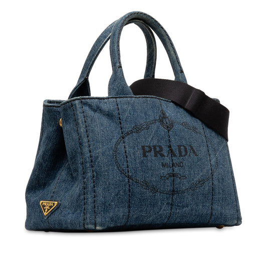 Prada Canapa Logo Denim Satchel RetVcF