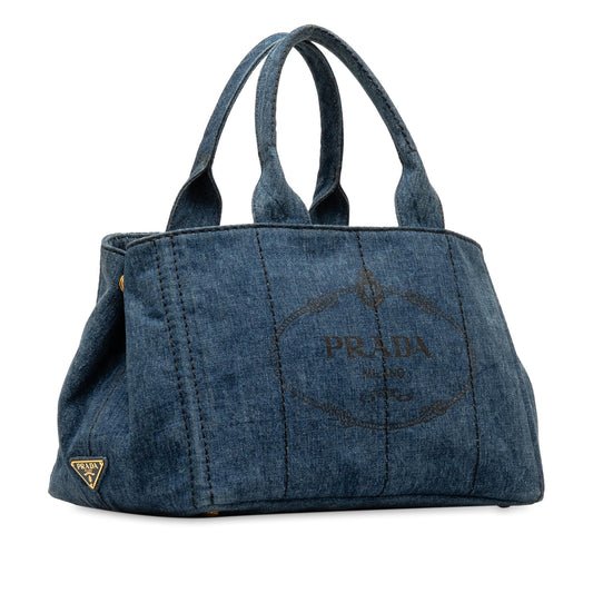 Prada Canapa Logo Denim Satchel EImZ7i