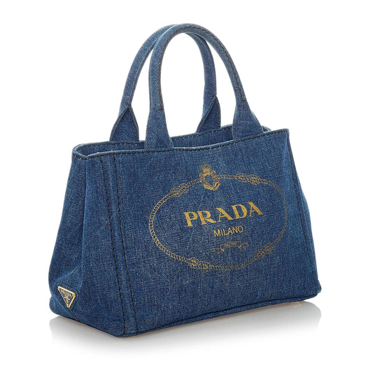 Prada Canapa Logo Denim Tote 30696