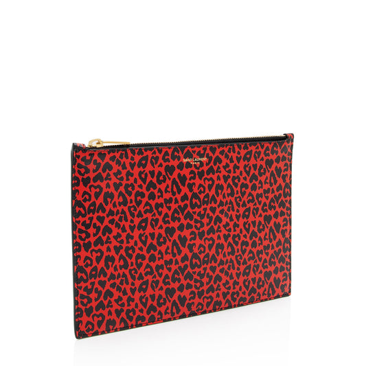 Saint Laurent Calfskin Leopard Zip Pouch fYfCwF