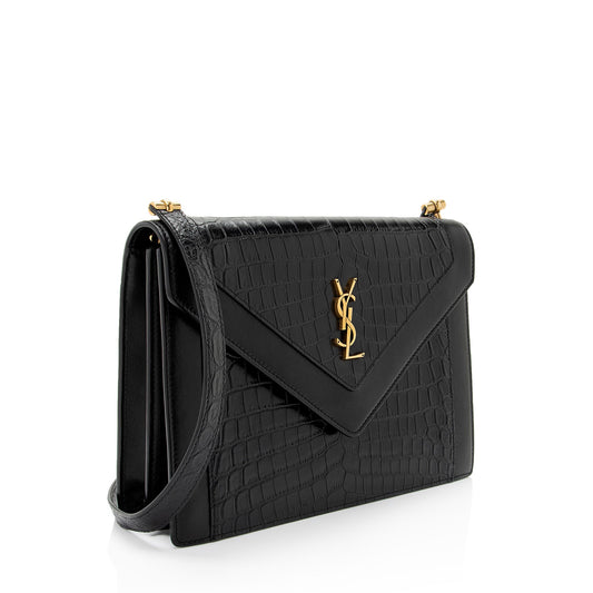 Saint Laurent Croc Embossed Calfskin Monogram Gaby Shoulder Bag EAdNMt