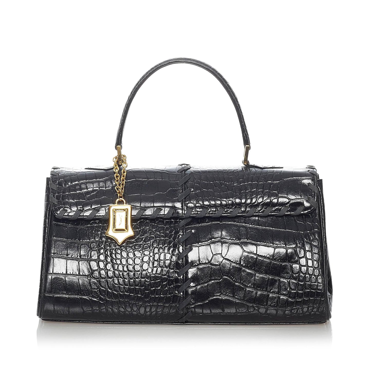 Saint Laurent Croc Embossed Leather Handbag (SHG-30599