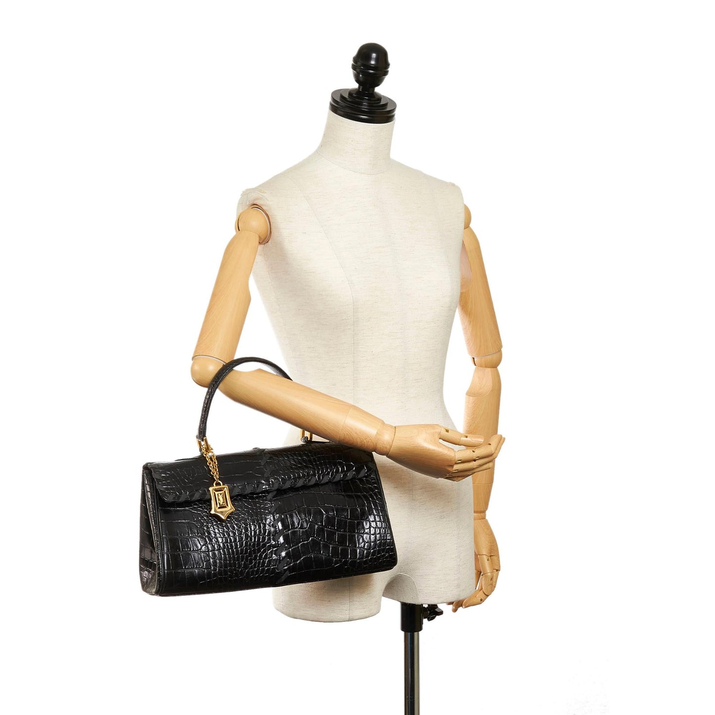 Saint Laurent Croc Embossed Leather Handbag (SHG-30599