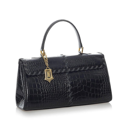 Saint Laurent Croc Embossed Leather Handbag (SHG-30599