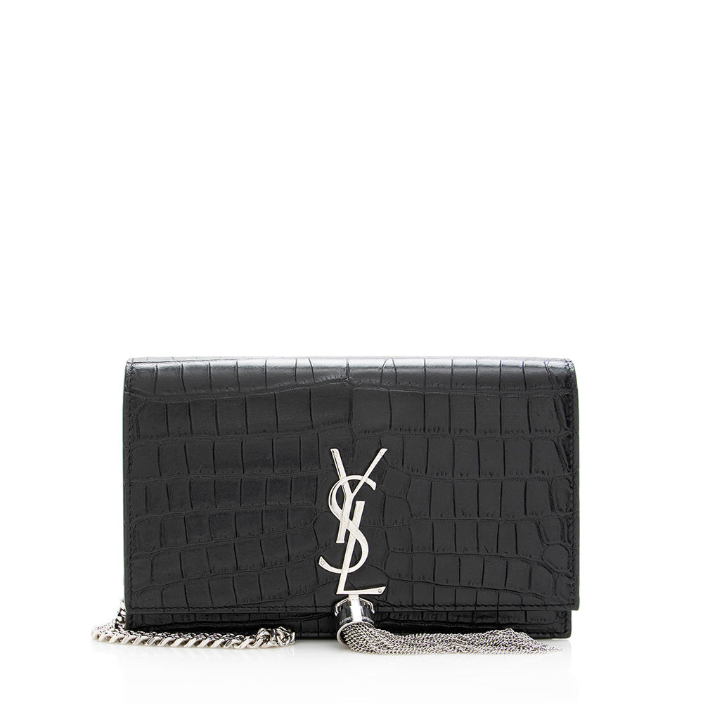 Saint Laurent Croc Embossed Leather Kate Tassel Small Shoulder Bag 18996