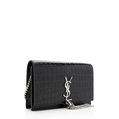 Saint Laurent Croc Embossed Leather Kate Tassel Small Shoulder Bag 18996