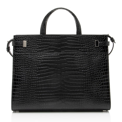 Saint Laurent Croc Embossed Leather Manhattan Small Satchel 23623