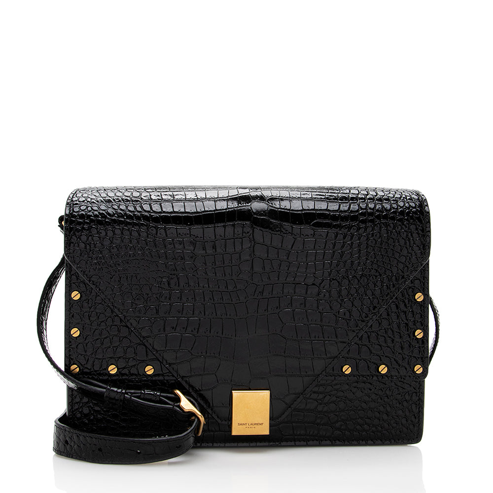 Saint Laurent Croc Embossed Leather Margaux Shoulder Bag 17900