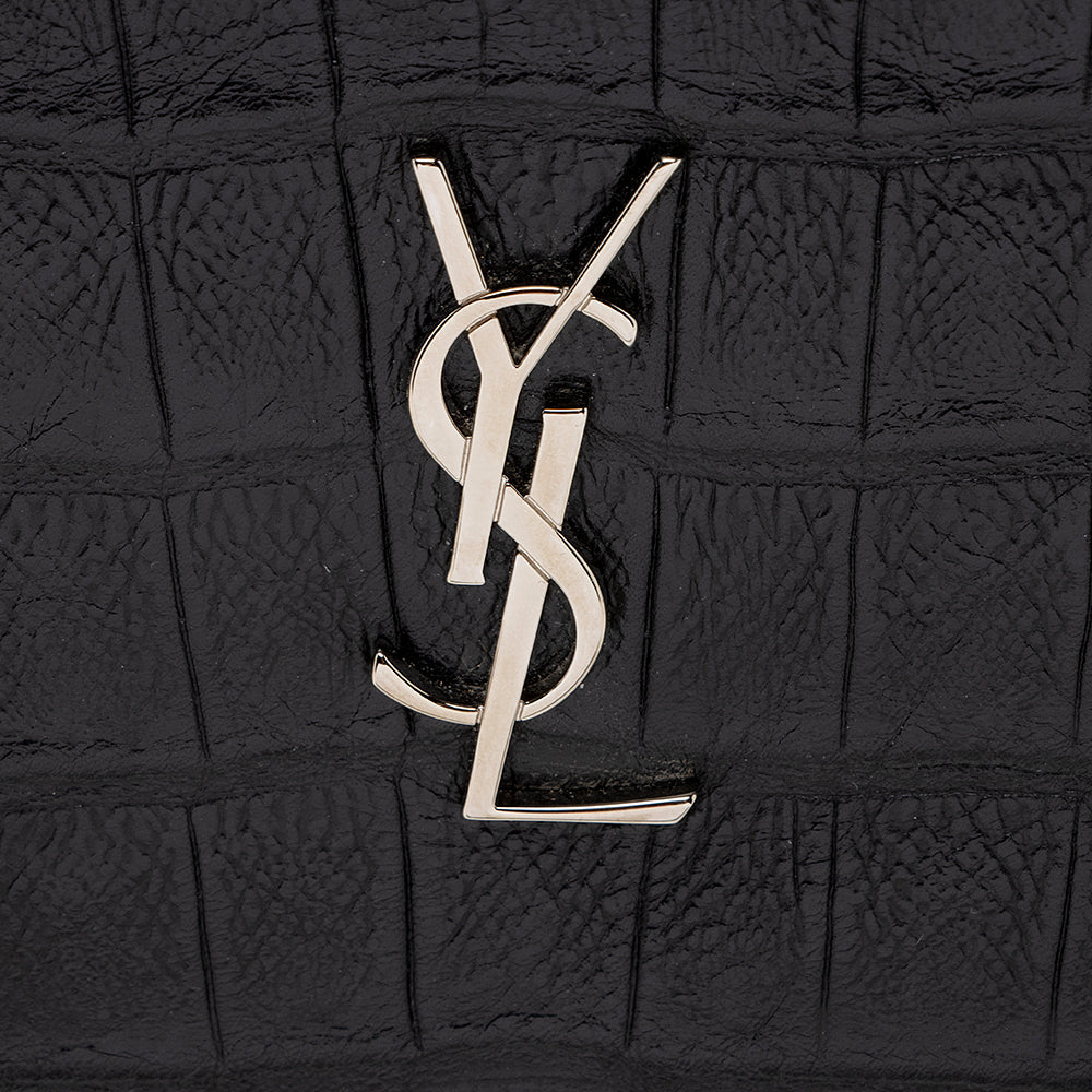 Saint Laurent Croc Embossed Monogram Zip Pouch Wristlet 19209