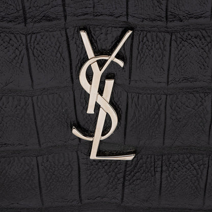 Saint Laurent Croc Embossed Monogram Zip Pouch Wristlet 19209