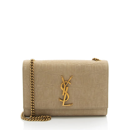 Saint Laurent Croc Embossed Nubuck Monogram Kate Small Shoulder Bag FnLB4b