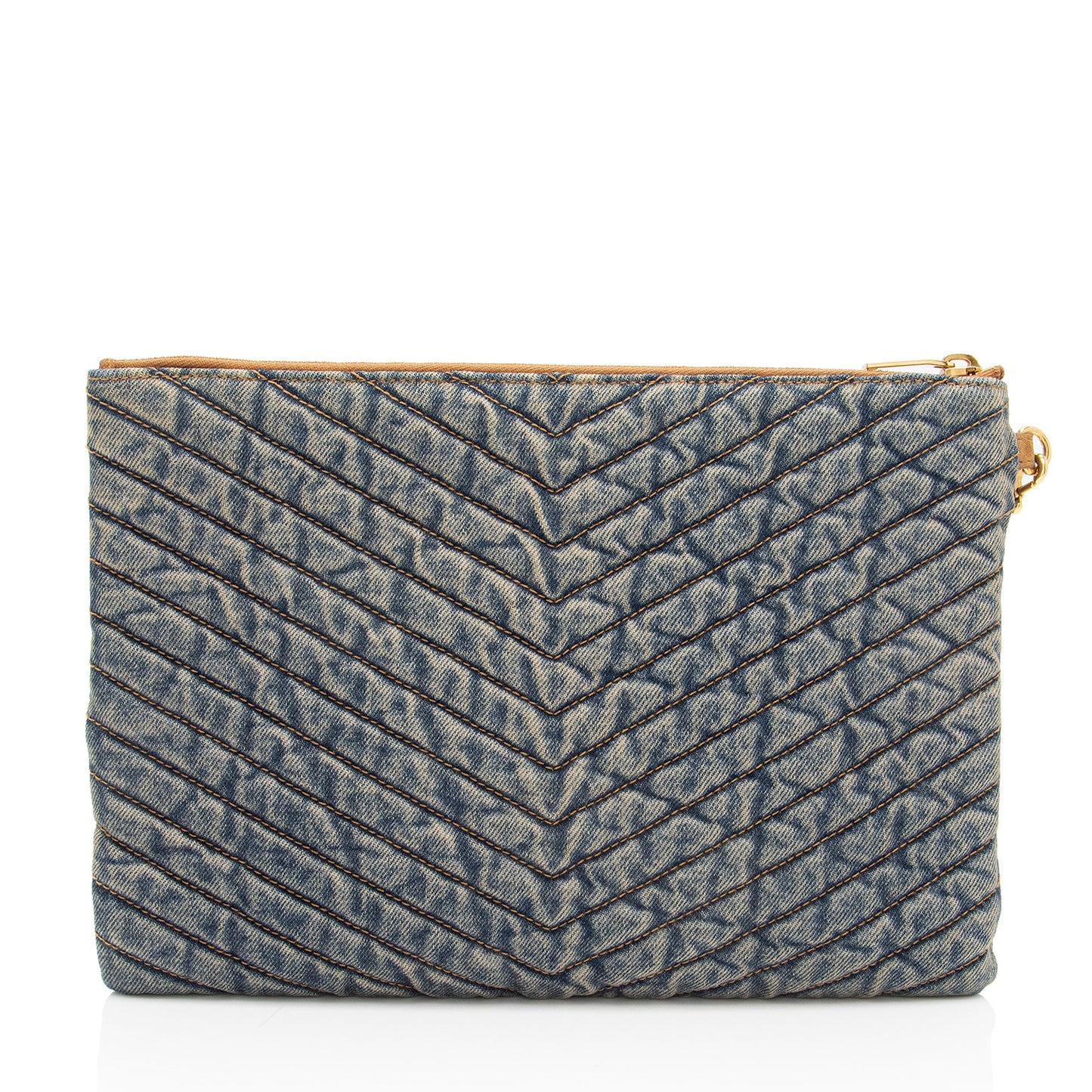 Saint Laurent Denim Matelasse Chevron Monogram A5 Wristlet 2A8wVv