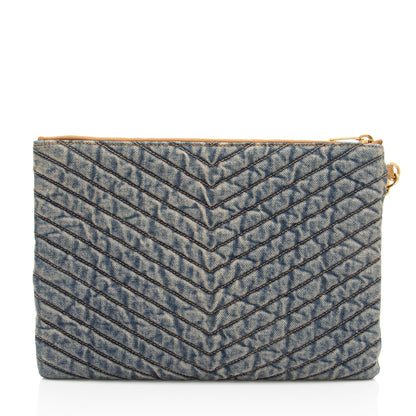 Saint Laurent Denim Matelasse Chevron Monogram A5 Wristlet 2A8wVv