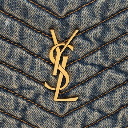 Saint Laurent Denim Matelasse Chevron Monogram A5 Wristlet 2A8wVv