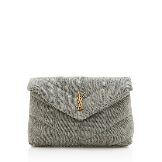 Saint Laurent Denim Monogram Puffer LouLou Small Clutch 22918