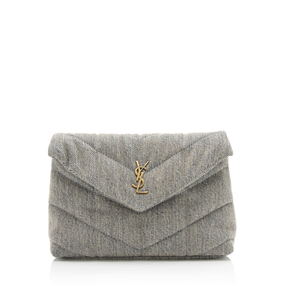 Saint Laurent Denim Monogram Puffer LouLou Small Clutch 23055