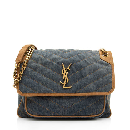 Saint Laurent Denim Suede Monogram Niki Medium Shoulder Bag fpTQXb