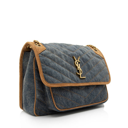 Saint Laurent Denim Suede Monogram Niki Medium Shoulder Bag fpTQXb