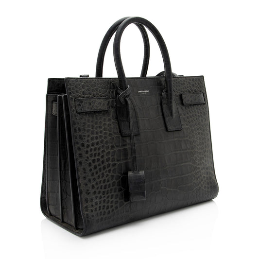 Saint Laurent Suede Croc Embossed Sac De Jour Small Tote KNTdV6