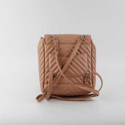 Chanel Calfskin Chevron Small Urban Spirit Backpack Nude