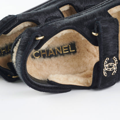 Chanel Calf Hair Sandals Black 36 2023