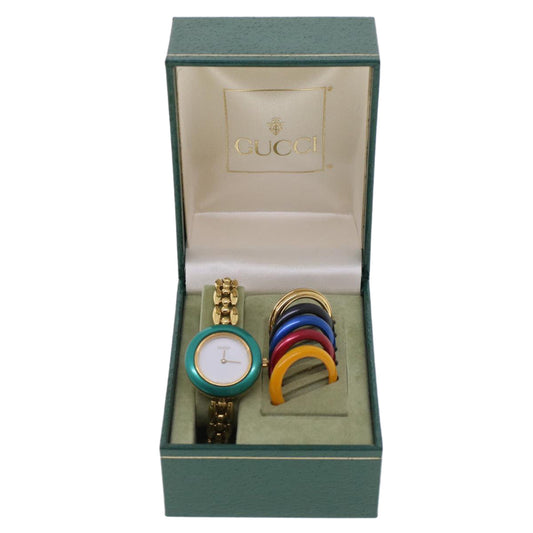 GUCCI Bezel 6 Metallic Color Watch Gold Green Red am4518