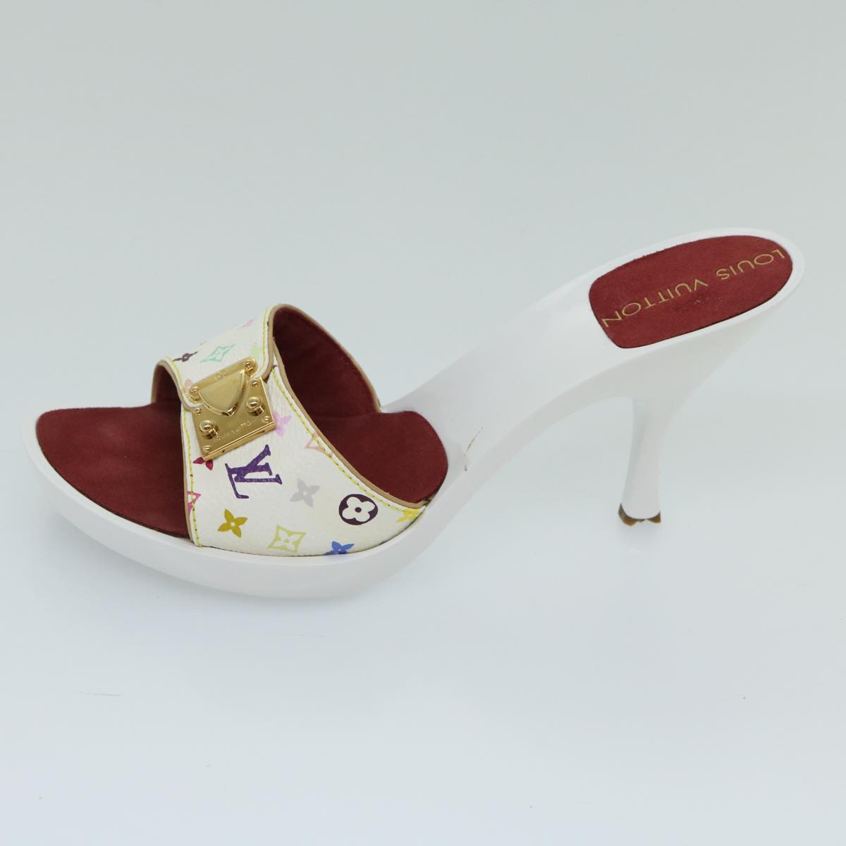 LOUIS VUITTON Monogram Multicolor Open Toe Mule Sandals shoes White Auth am5915