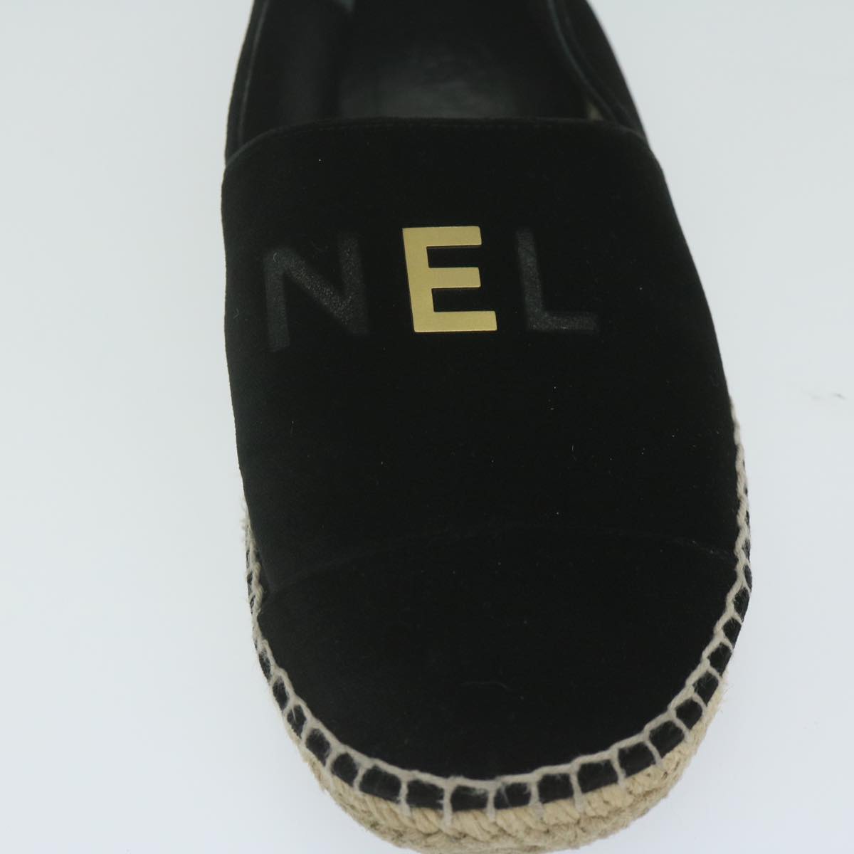 CHANEL Pumps Shoes Velor 38 Black CC  bs10973