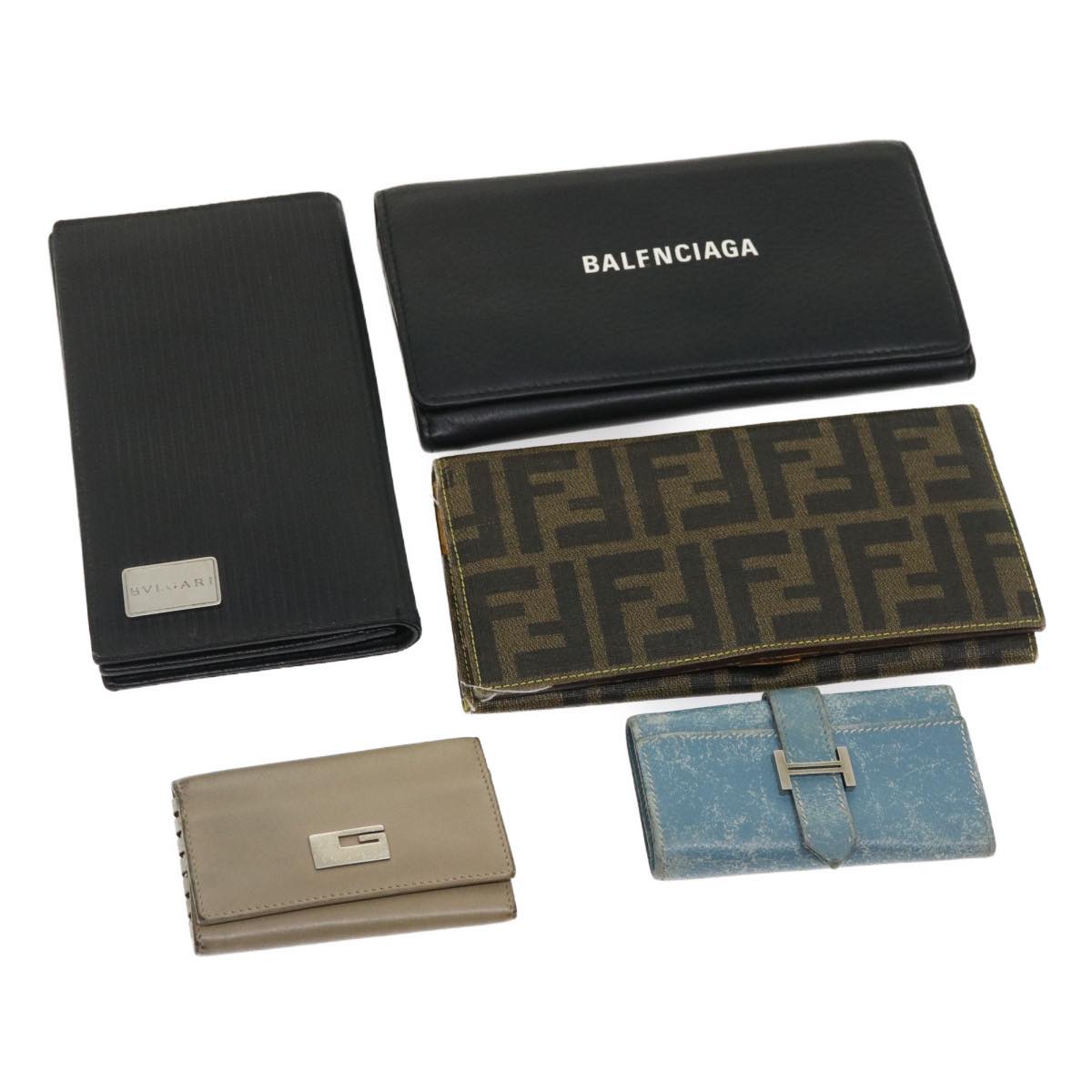 FENDI HERMES BALENCIAGA BVLGARI Key Case Wallet Leather 5Set Black Brown am2462g