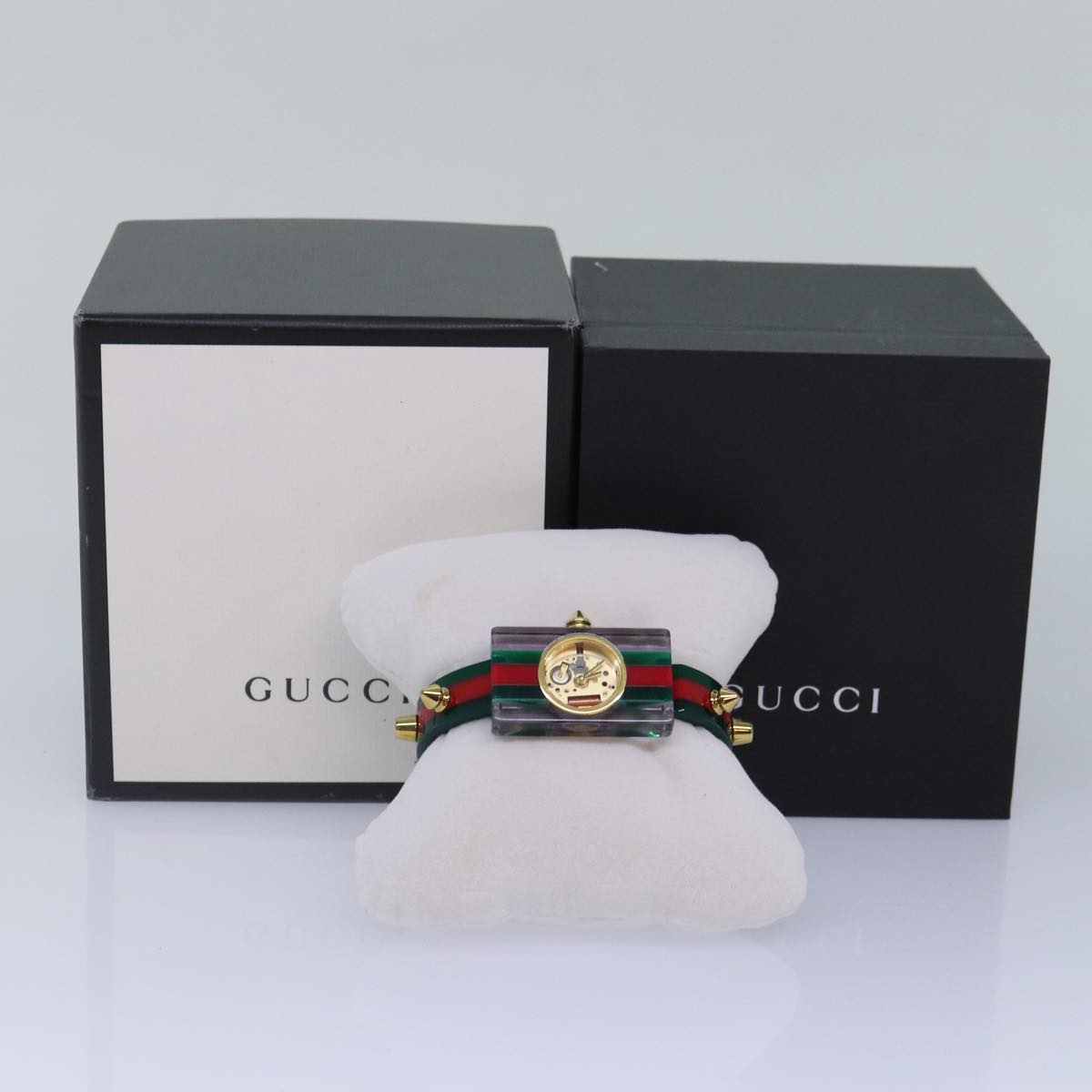 GUCCI Skeleton Web Sherry Line Watches plastic Red Green ki4839