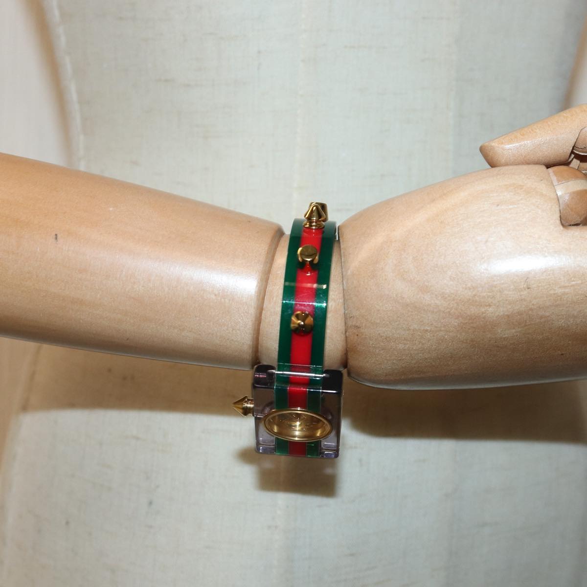 GUCCI Skeleton Web Sherry Line Watches plastic Red Green ki4839