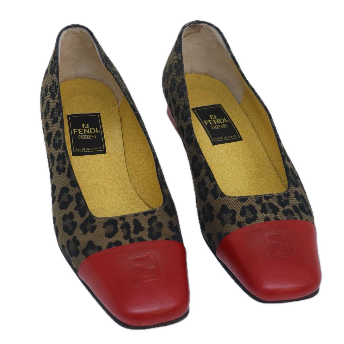 FENDI Leopard pumps shoes Canvas Leather 37.5 Brown Red  ti1874