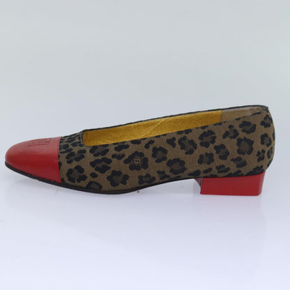 FENDI Leopard pumps shoes Canvas Leather 37.5 Brown Red  ti1874