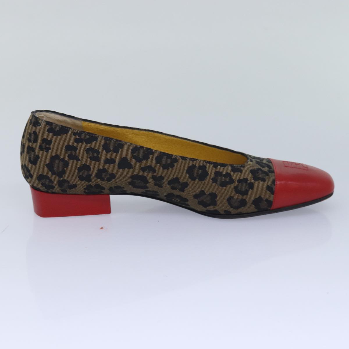 FENDI Leopard pumps shoes Canvas Leather 37.5 Brown Red  ti1874