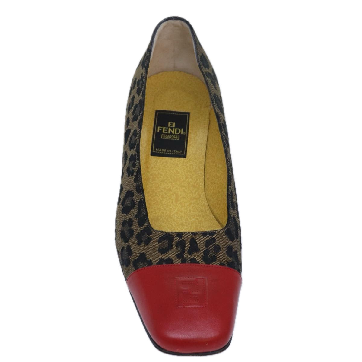 FENDI Leopard pumps shoes Canvas Leather 37.5 Brown Red  ti1874