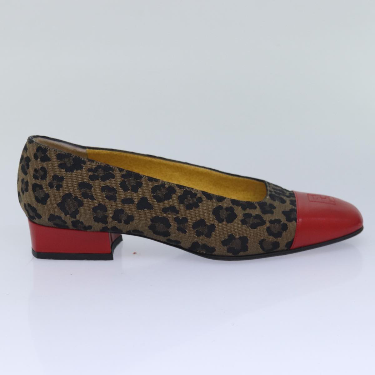 FENDI Leopard pumps shoes Canvas Leather 37.5 Brown Red  ti1874