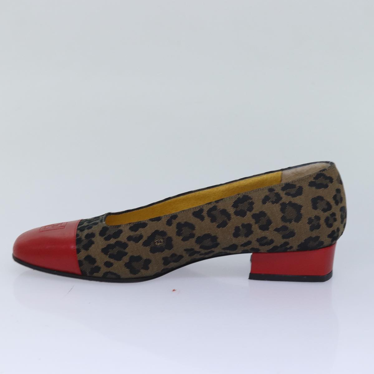 FENDI Leopard pumps shoes Canvas Leather 37.5 Brown Red  ti1874