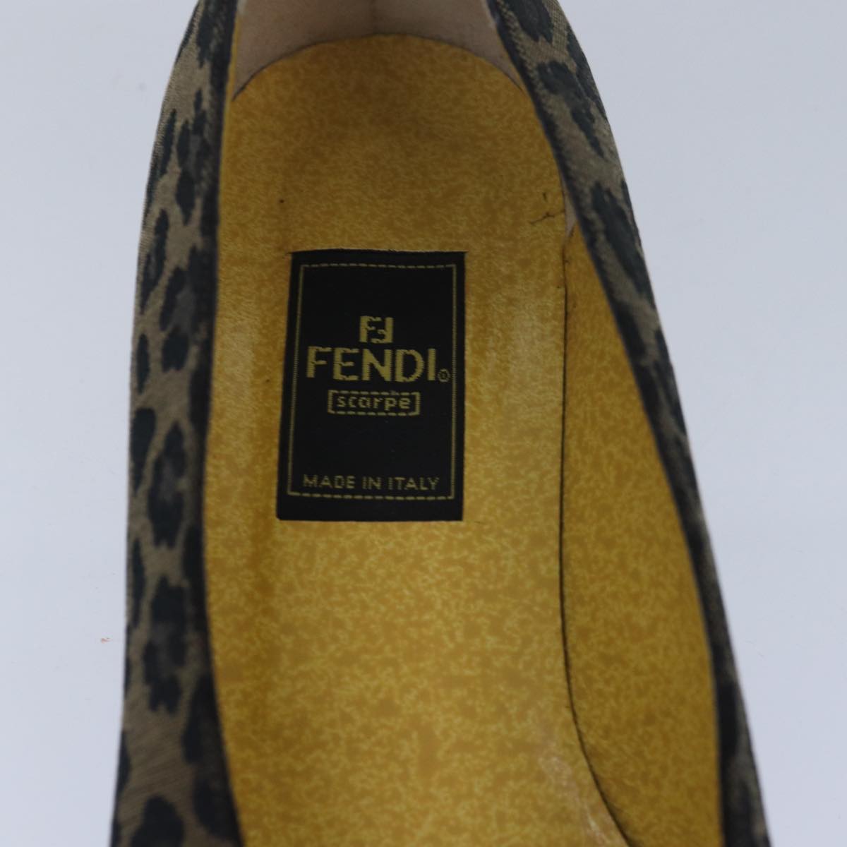 FENDI Leopard pumps shoes Canvas Leather 37.5 Brown Red  ti1874