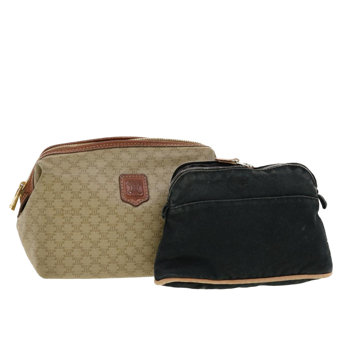 CELINE Hermes Clutch Pouch Canvas 2Set Beige Black yk6757B